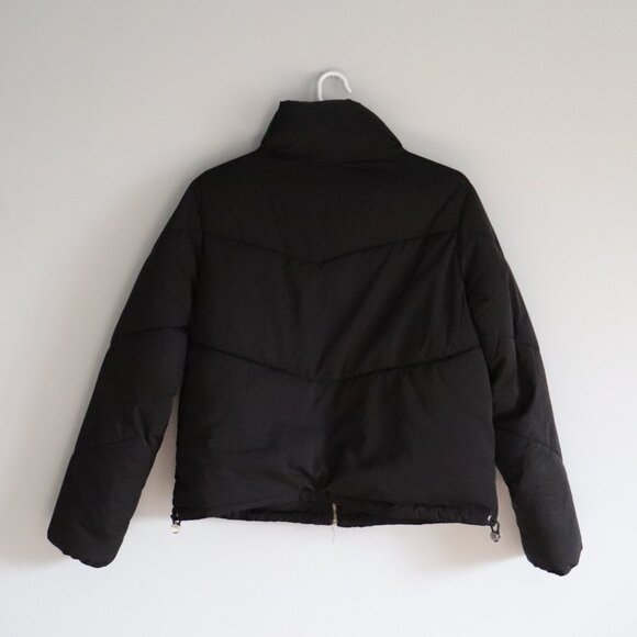 H&M Oversized XS Padded Full Zip Black Lined Stand Up Collar Puffer Jacket Coat - Picture 2 of 11